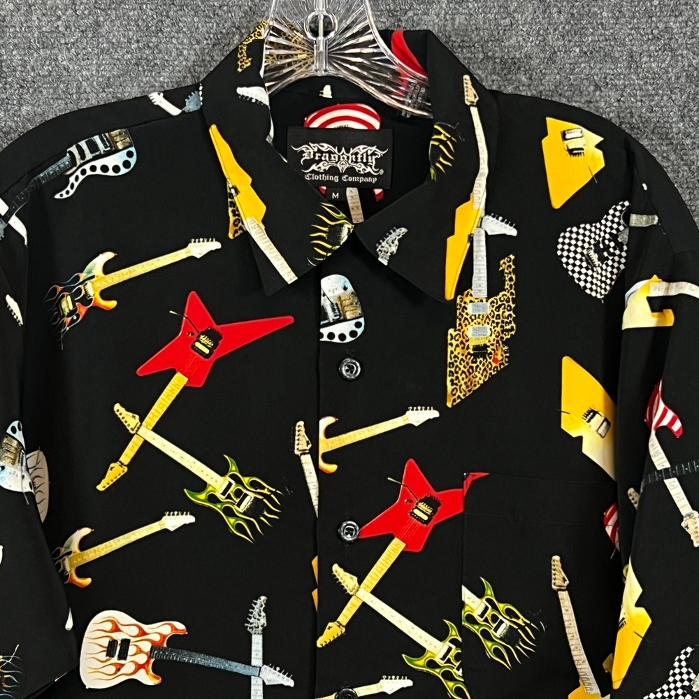 Mens VTG Dragonfly Clothing Co. Hard Rock St Thomas AOP Guitar Camp Shirt Size M - Picture 6 of 13